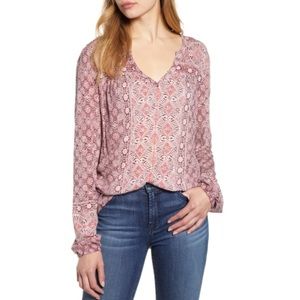 Lucky Brand Printed Split-Neck Top